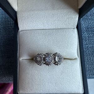 Stunning Silver Triple Clear Crystal Ring